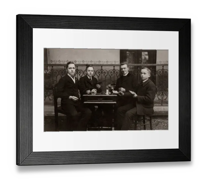 Framed Print : Young boys playing card, historic photo circa 1900