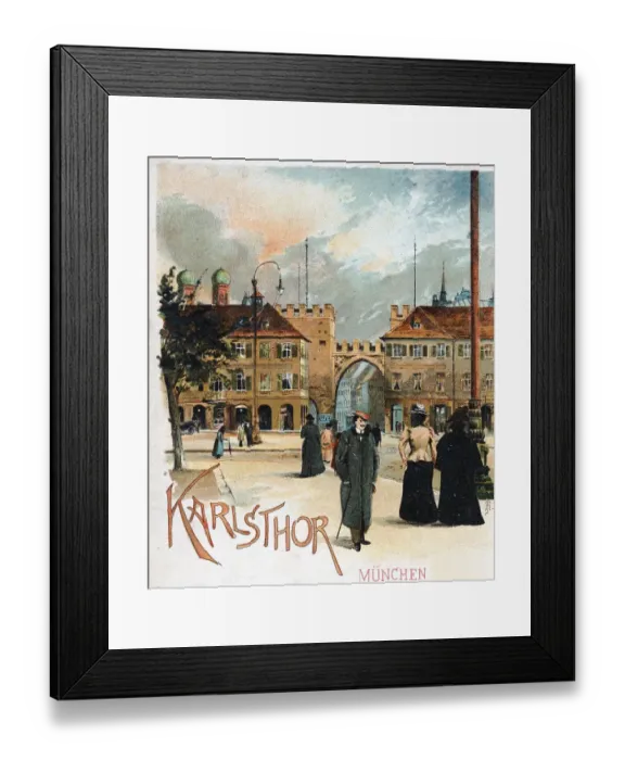 Framed Print : Historic postcard about 1900 Munich Karlstor Charles gate Germany Framed Print : Historic postcard about 1900 Munich Karlstor Charles gate Germany