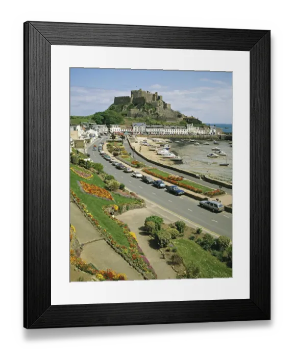 Framed Print : Gorey Harbour and Mount Orgueil Castle