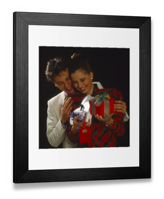 Framed Print : Couple with gift packages