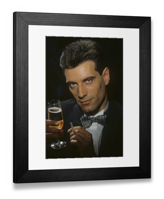 Framed Print : Portrait, man with champagne glass and cigarette