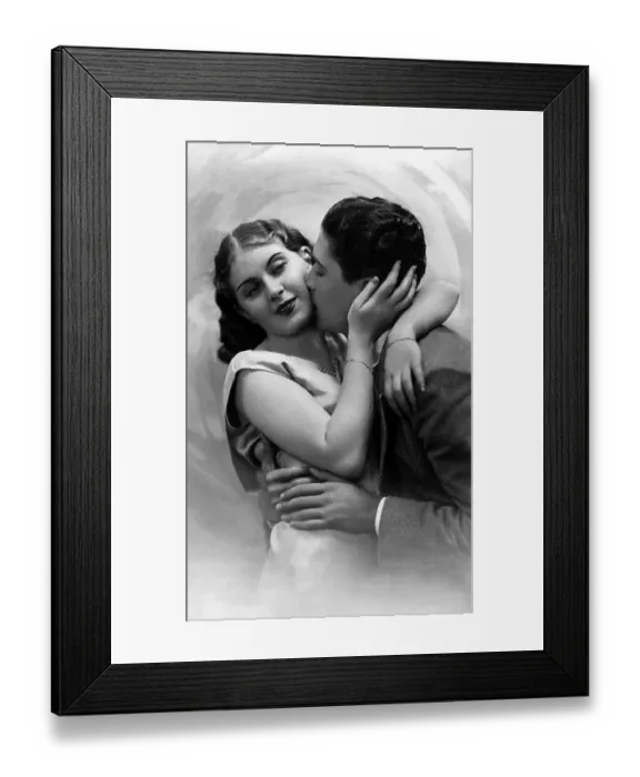 Framed Print : Couple, Lovers, man kissing woman on cheek