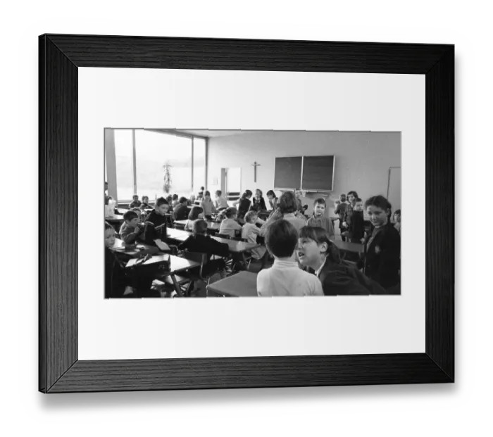 Framed Print : Overcrowded classes and annoyed teacher at a Bochum secondary school in 1966