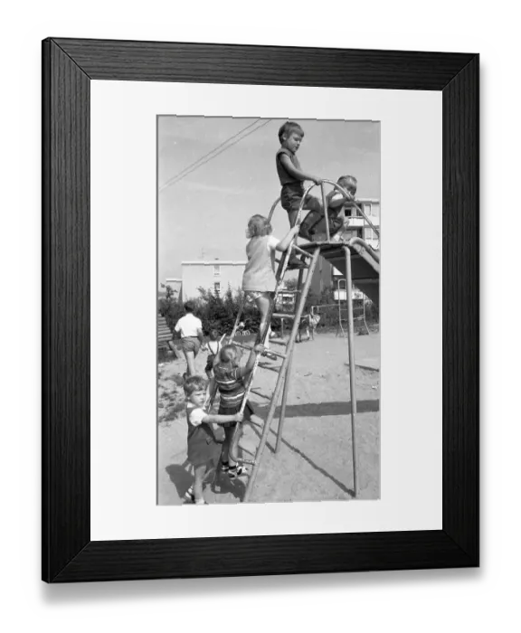 Framed Print : Children's playground in the Dortmund district of Scharnhorst on 4 Framed Print : Children's playground in the Dortmund district of Scharnhorst on 4