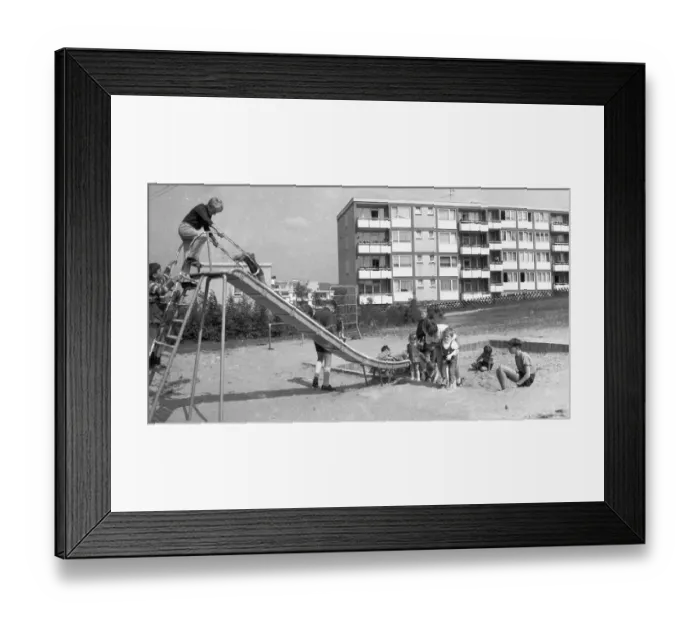 Framed Print : Children's playground in the Dortmund district of Scharnhorst on 4