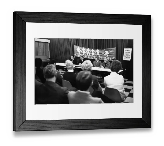 Framed Print : This meeting of affected tenants took a stand against usury in Duesseldorf