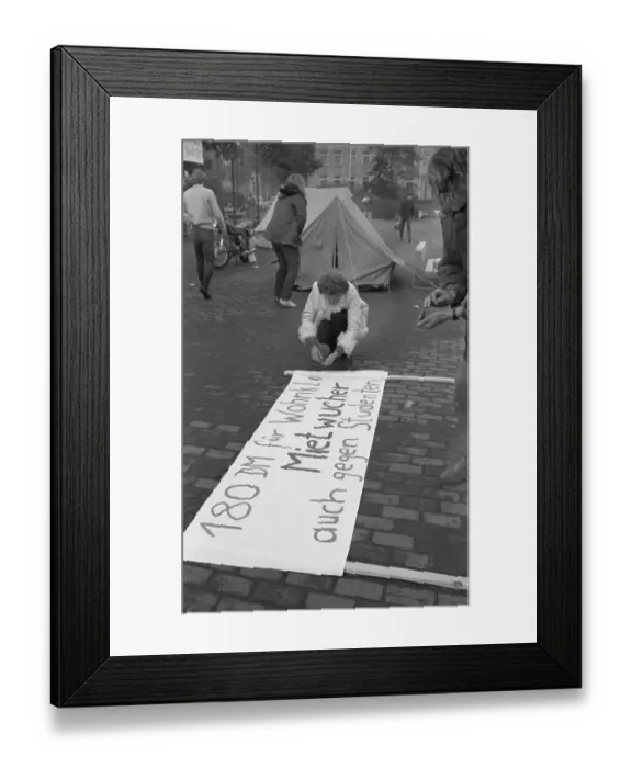 Framed Print : Students and their associations protested against student rent extortion on Kennedyplatz in Essen