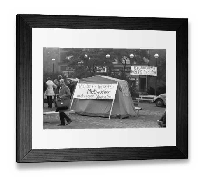 Framed Print : Students and their associations protested against student rent extortion on Kennedyplatz in Essen Framed Print : Students and their associations protested against student rent extortion on Kennedyplatz in Essen