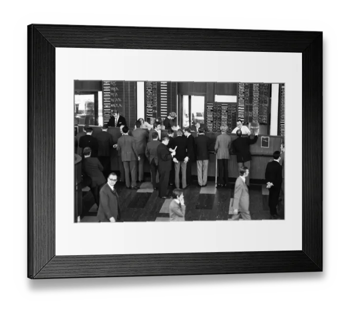 Framed Print : Hectic activity, here at the Rheinisch-Westfaelische Boerse in 1966 Framed Print : Hectic activity, here at the Rheinisch-Westfaelische Boerse in 1966
