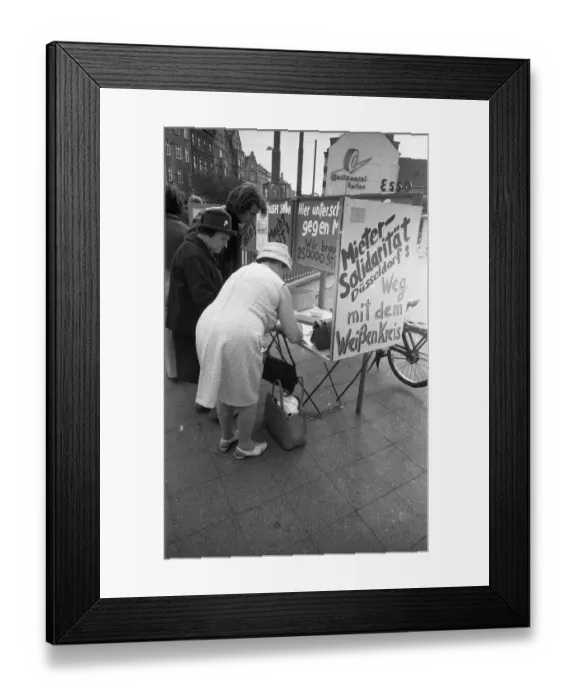 Framed Print : Tenants protest with a collection of signatures Framed Print : Tenants protest with a collection of signatures