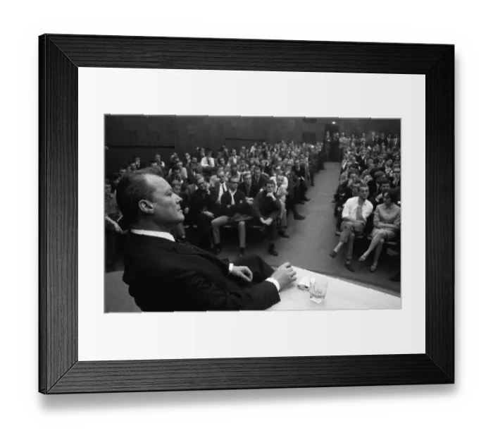Framed Print : At the University of Bonn, Willy Brandt speaks to students in 1968 in the current federal capital