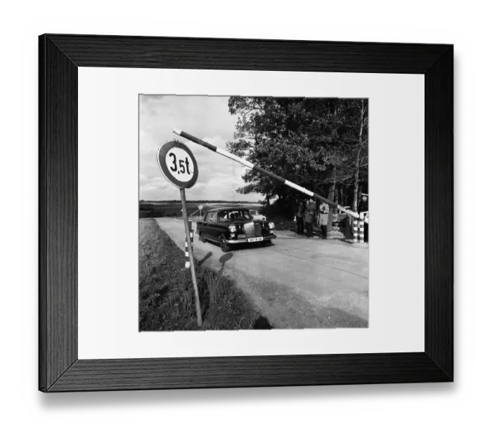 Framed Print : Government representatives with their vehicles in 1966 during a police check at the hitherto secret atomic bunker of
