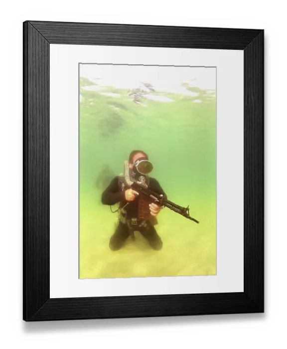 Framed Print : Military diver, gun, Black Sea Framed Print : Military diver, gun, Black Sea