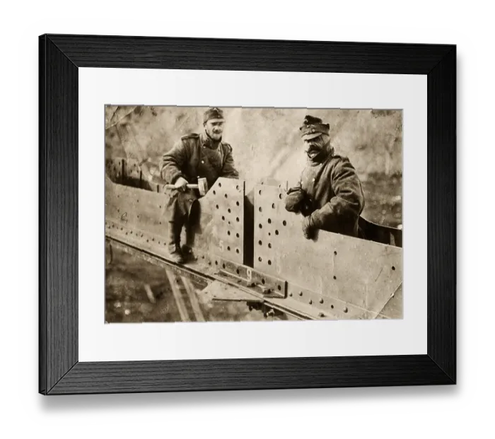 Framed Print : Soldiers building a bridge, historical photo circa 1917