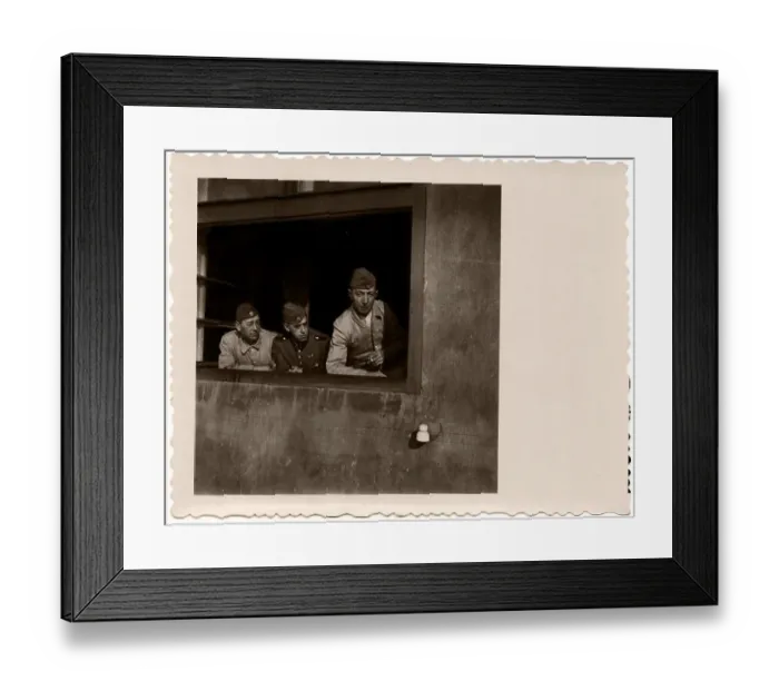 Framed Print : Soldiers looking out of a window