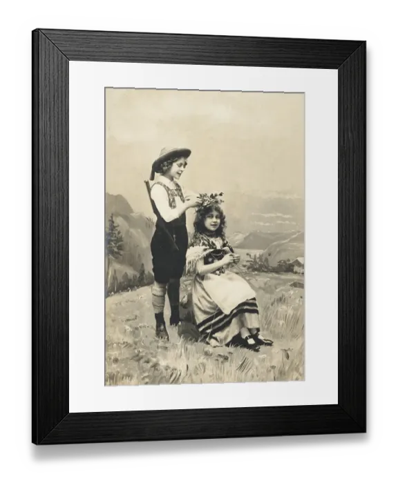Framed Print : Historic postcard about 1900 Germany couple in costume of the Alps Framed Print : Historic postcard about 1900 Germany couple in costume of the Alps