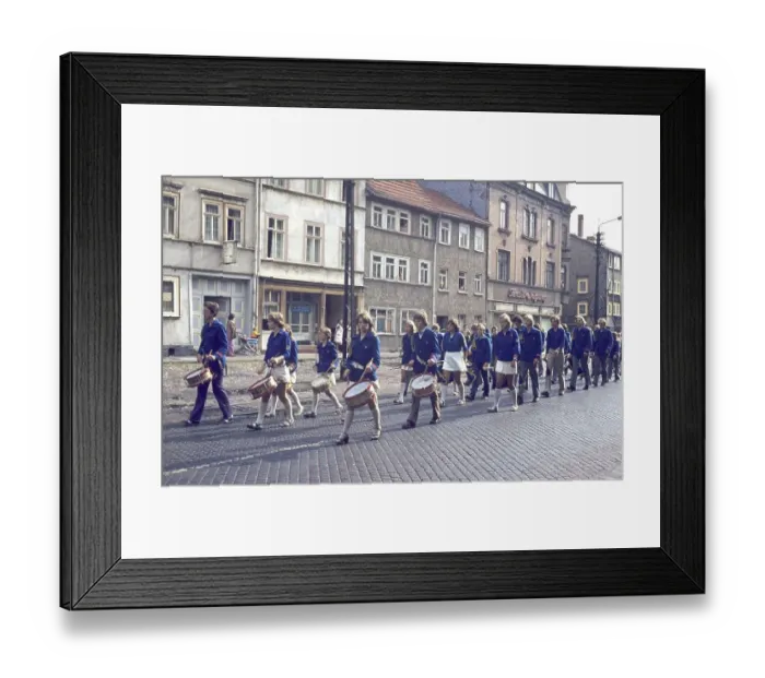 Framed Print : Historical image 1960s or 1970s of a parade in lockstep of the FDJ Freie Deutsche Jugend