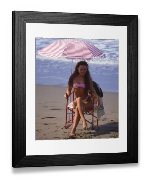 Framed Print : Young Woman, Beach, Sunshade, Parasol Framed Print : Young Woman, Beach, Sunshade, Parasol