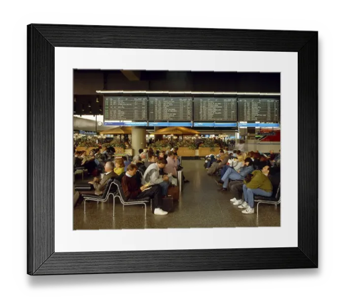 Framed Print : People waiting at the airport check-in hall Frankfurt am Main