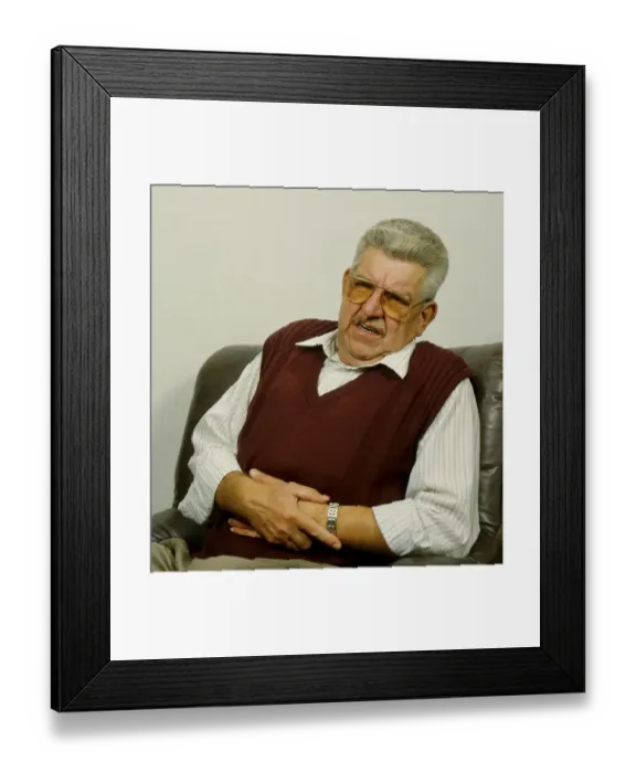 Framed Print : Elderly man with pain, stomach ache