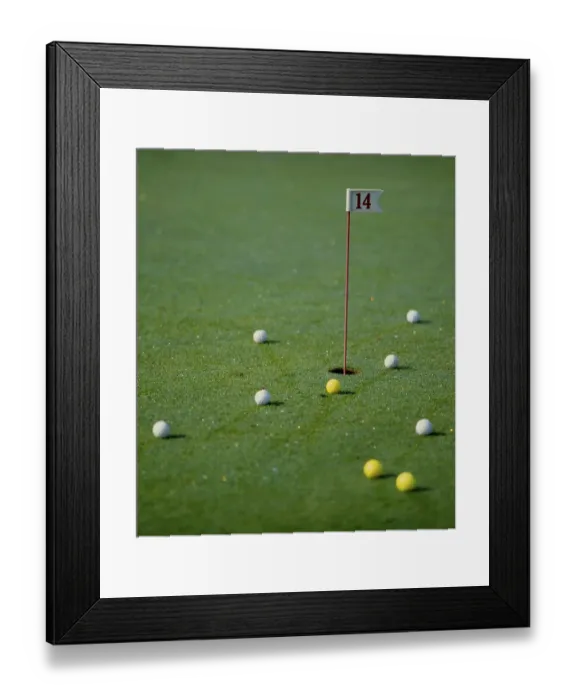 Framed Print : Golf ball on the green, golf balls on hole 14
