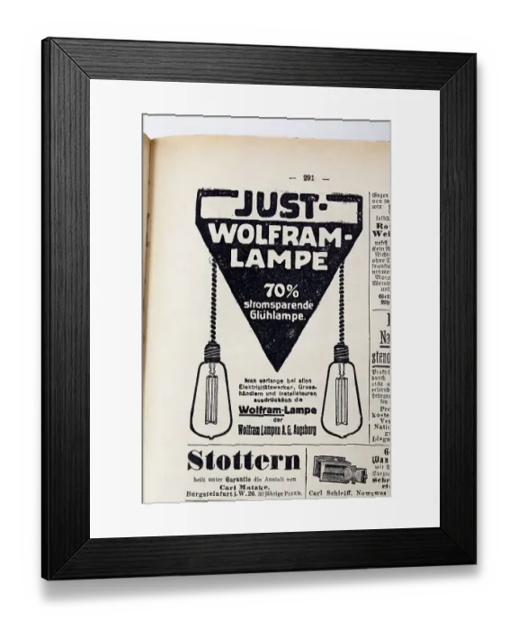 Framed Print : Power-saving tungsten lamp, advertisement in an illustrated German fleet calendar Framed Print : Power-saving tungsten lamp, advertisement in an illustrated German fleet calendar