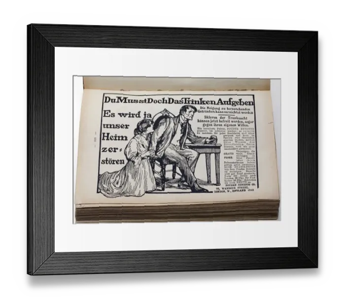 Framed Print : Miracle cure for alcoholism, advertisement in an illustrated German fleet calendar Framed Print : Miracle cure for alcoholism, advertisement in an illustrated German fleet calendar