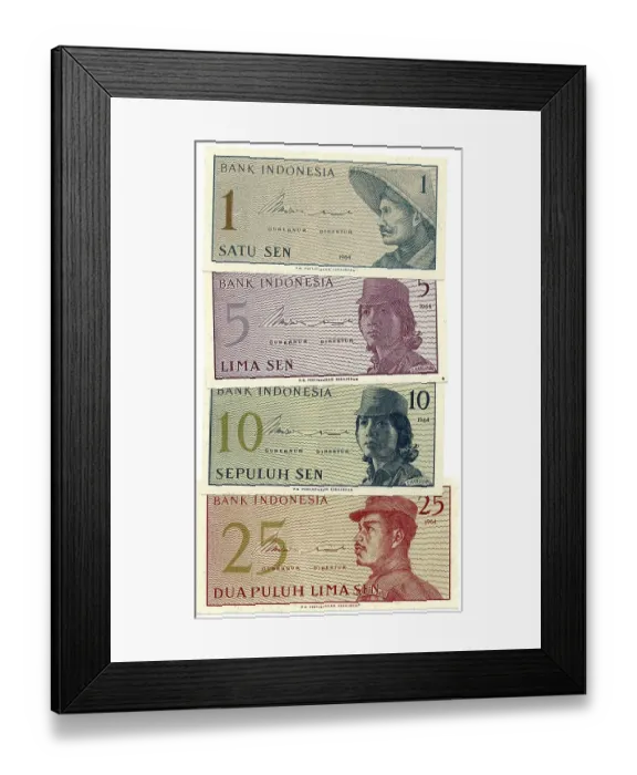 Framed Print : Indonesian rupiah banknotes from Indonesia, 1964 Framed Print : Indonesian rupiah banknotes from Indonesia, 1964