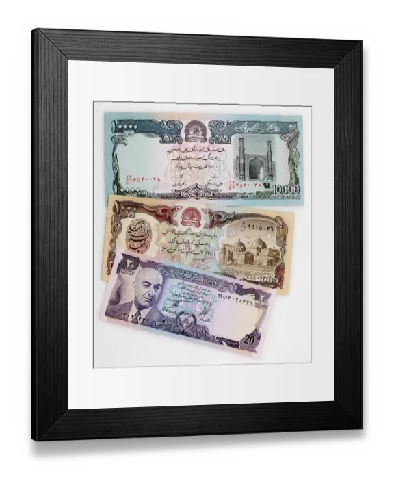 Framed Print : Three historical bank notes from Afghanistan Framed Print : Three historical bank notes from Afghanistan