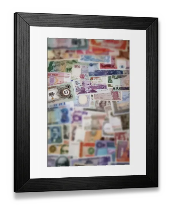 Framed Print : Various historic international bank notes