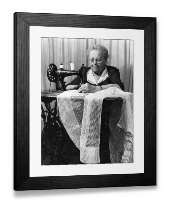 Framed Print : Grandma sewing, 1950s, Germany, Europe