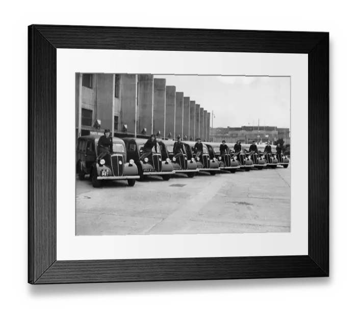 Framed Print : Chauffeurs, nine women on nine cars Framed Print : Chauffeurs, nine women on nine cars