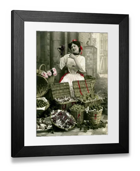 Framed Print : Market woman sells fruit, 1910s, Germany, Europe Framed Print : Market woman sells fruit, 1910s, Germany, Europe