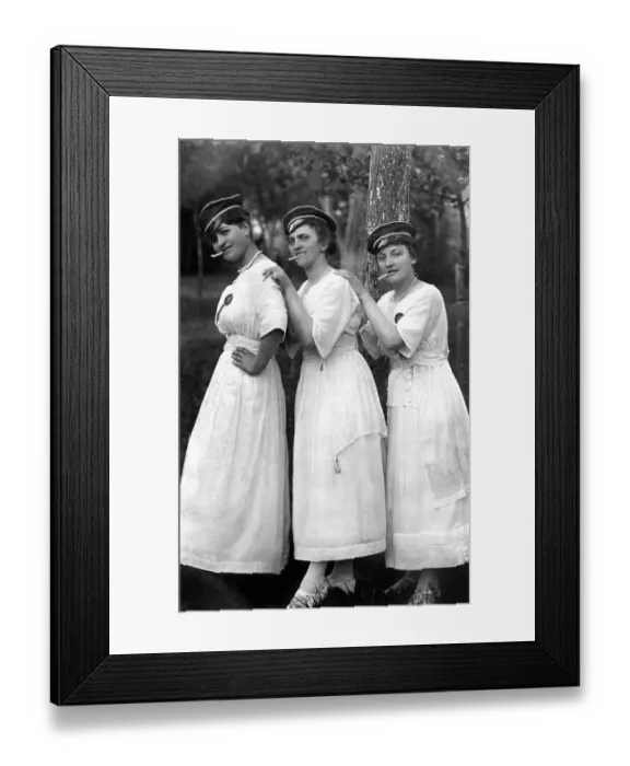 Framed Print : Three women with cigarette and cap Framed Print : Three women with cigarette and cap