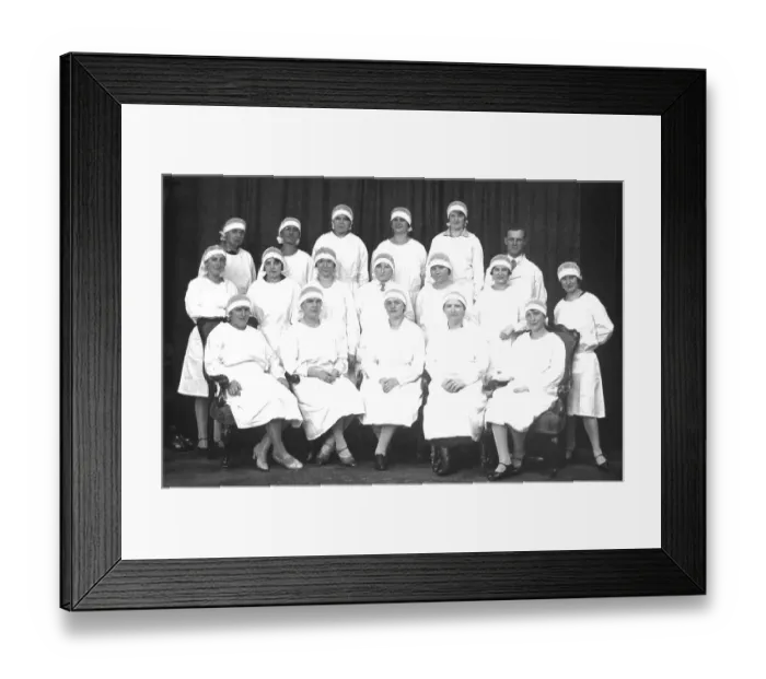 Framed Print : Group shot, Women with hairnets and white coats