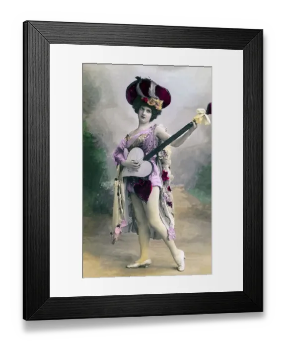 Framed Print : Music, woman plays heart shaped guitar