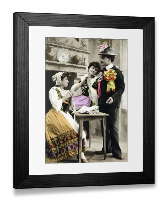 Framed Print : Flirt, one man, two admirers, 1920s Framed Print : Flirt, one man, two admirers, 1920s