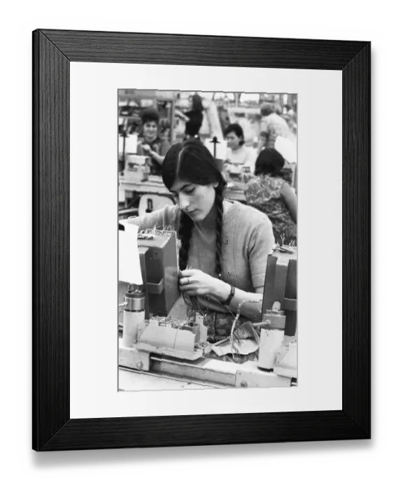 Framed Print : Many woman and a few men work at jobs at Standard Elektrik Lorenz (SEL)