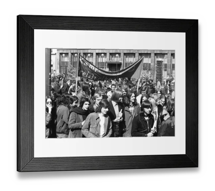 Framed Print : Led by students and accompanied and observed by the police Framed Print : Led by students and accompanied and observed by the police