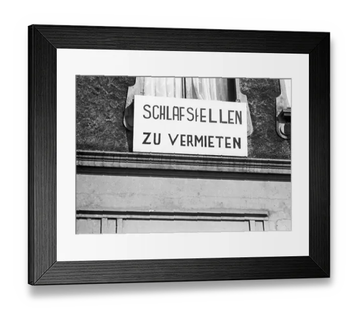 Framed Print : A sign in the north of Dortmund announces Dormitories for rent