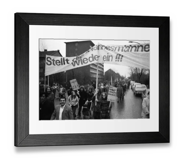 Framed Print : The dismissal of workers at the Mannesmann factory after a spontaneous strike not led by the union provoked protests by