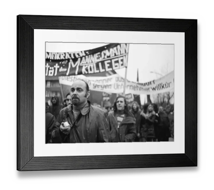 Framed Print : The dismissal of workers at the Mannesmann factory after a spontaneous strike not led by the union provoked protests by