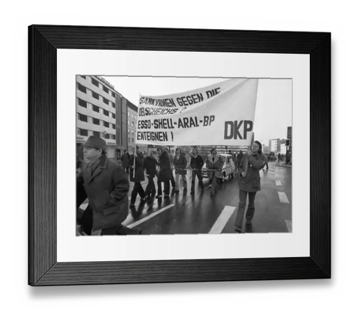 Framed Print : A demonstration with a DKP motorcade on 24 November 1973 in Essen against the driving bans on carless Sundays caused a