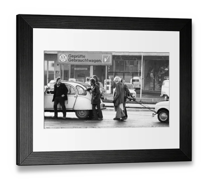 Framed Print : A demonstration with a DKP motorcade on 24 November 1973 in Essen against the driving bans on carless Sundays caused a