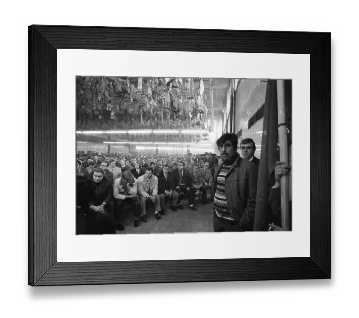 Framed Print : A workers meeting in the wash-house of the Monopol colliery on 18 November 1973 in Kamen was replaced by a