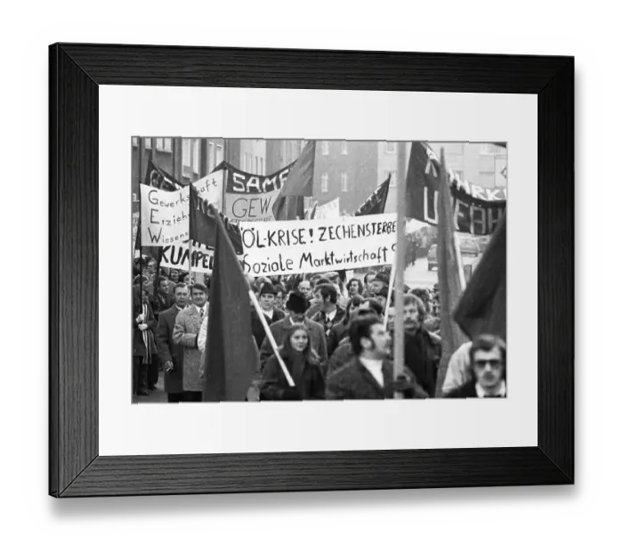 Framed Print : A workers meeting in the wash-house of the Monopol colliery on 18 November 1973 in Kamen was replaced by a