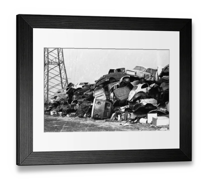 Framed Print : Pile of scrap cars on 25. 2. 1972 in Duisburg Framed Print : Pile of scrap cars on 25. 2. 1972 in Duisburg