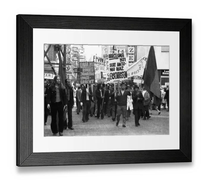 Framed Print : Spanish guest workers and German students demonstrated for victims of Franco dictatorship in Dortmund city centre on 25 Framed Print : Spanish guest workers and German students demonstrated for victims of Franco dictatorship in Dortmund city centre on 25