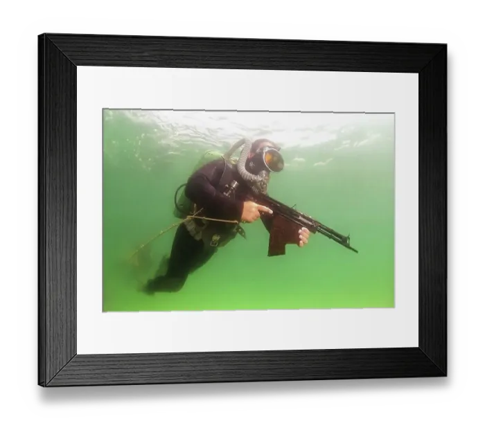 Framed Print : Military diver, gun, Black Sea Framed Print : Military diver, gun, Black Sea
