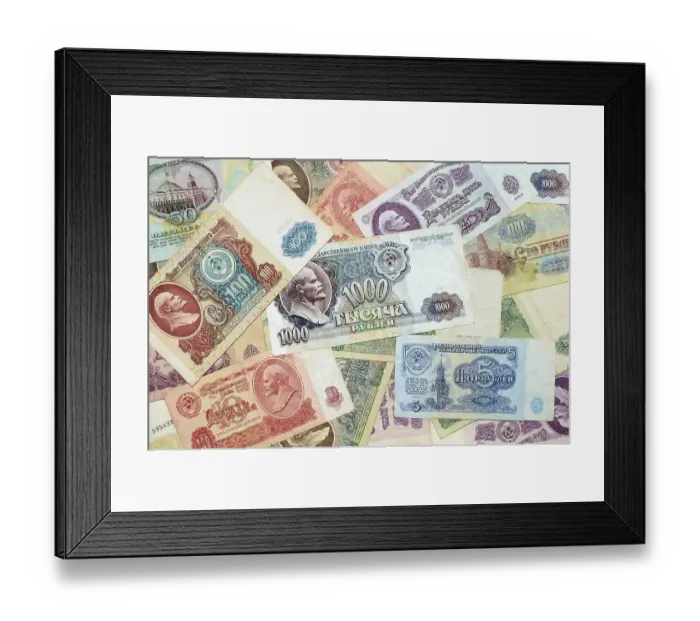 Framed Print : Historic banknotes, Soviet Union rubles